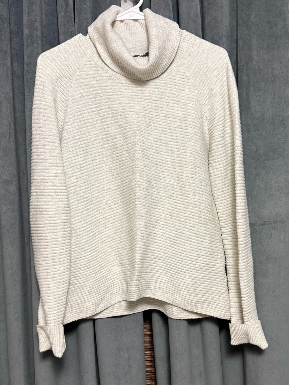 KÜHL Solace Women's Cowl Neck Sweater Merino Wool Blend Ribbed Knit Ivory Small